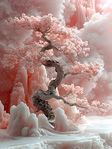 粉色的树木绘画精美高清图片