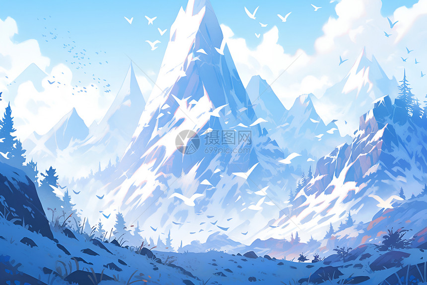 山脉壮丽的冬日美景图片