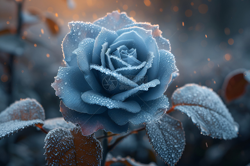 冰蓝色玫瑰细节盛放图片