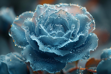 碎裂的冰片营造出一朵迷人的蓝色玫瑰背景图片