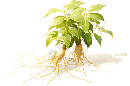 南姜两株根系发达的植物插画