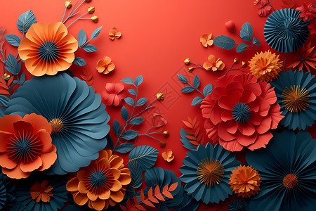 红色背景中的花卉背景图片