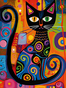 彩色的猫咪插画背景图片