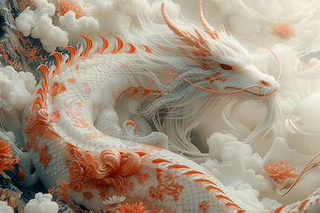 中国雕刻祥云环绕的中国龙插画