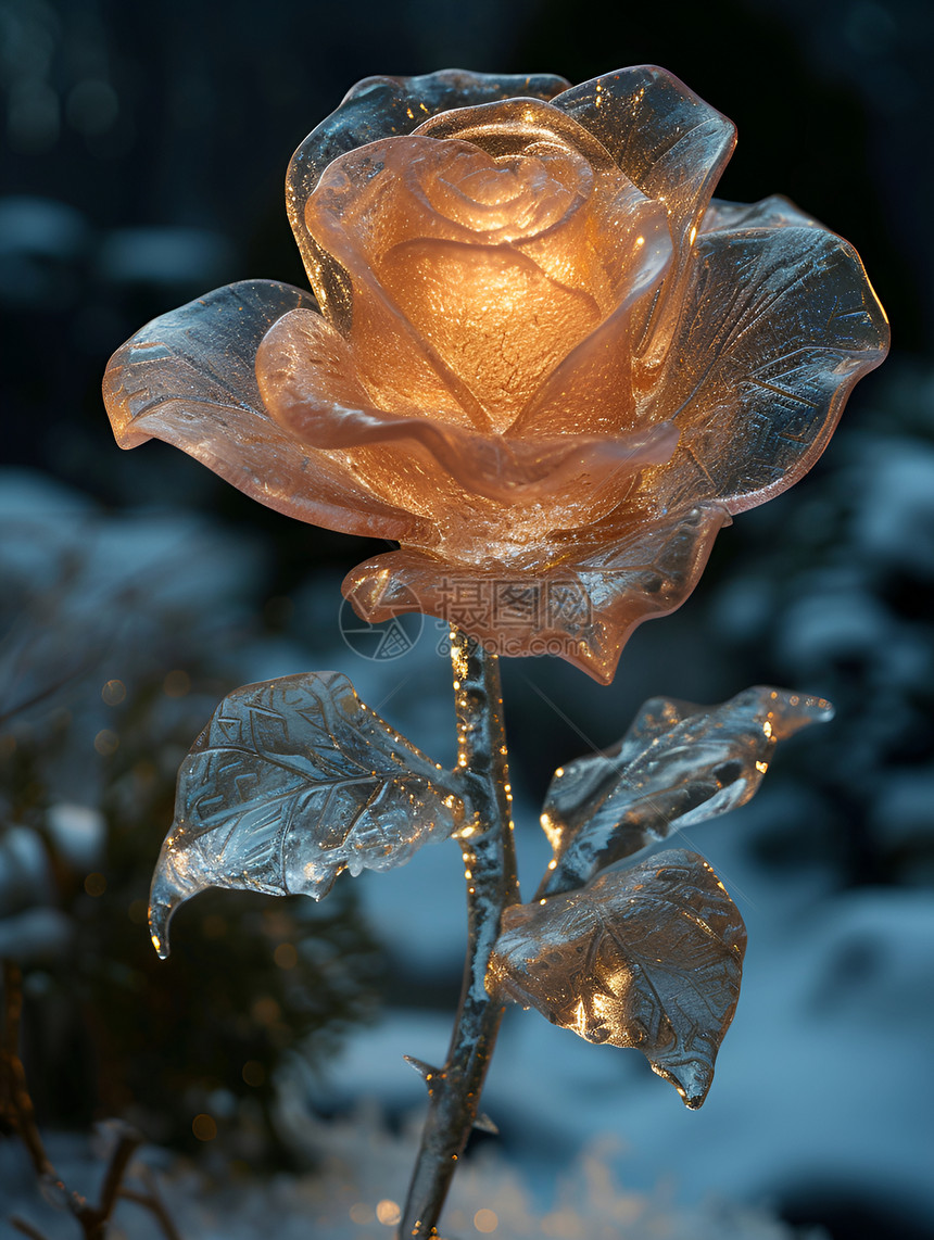 冰雕中的冷艳玫瑰图片