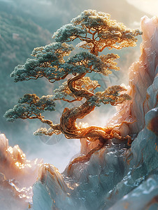 神秘仙境中的中国风树影背景图片