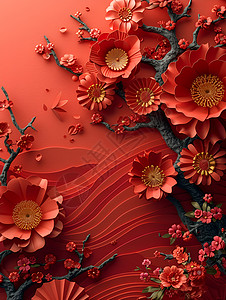 红色背景中的艺术花朵背景图片