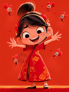 活力中国小女孩背景图片