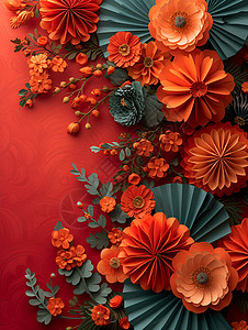 艳丽的花朵扇子背景图片