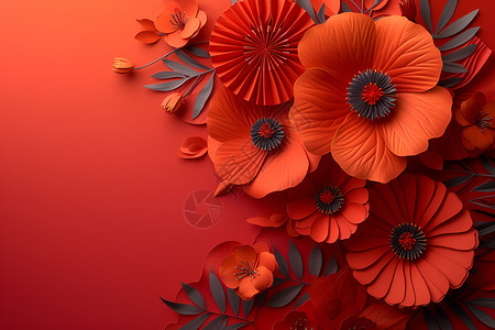 剪纸的红色花朵背景图片