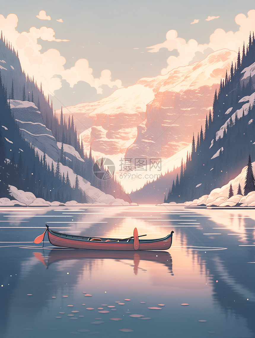 湖边寂静冬日帆影图片