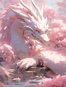 粉色花朵上的白龙背景图片