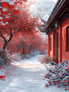 冬日宁静雪景中的宫殿背景图片