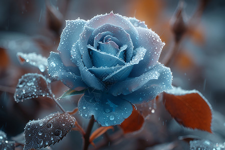 雨中的蓝色玫瑰背景图片