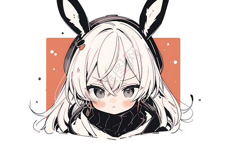 兔耳朵边框可爱的女孩戴着兔耳朵插画