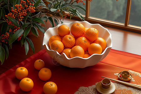 新年摆放的橘子背景图片