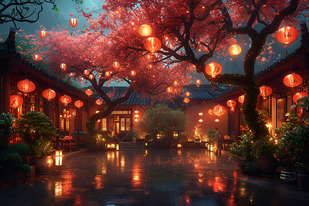 喜庆的庭院背景图片