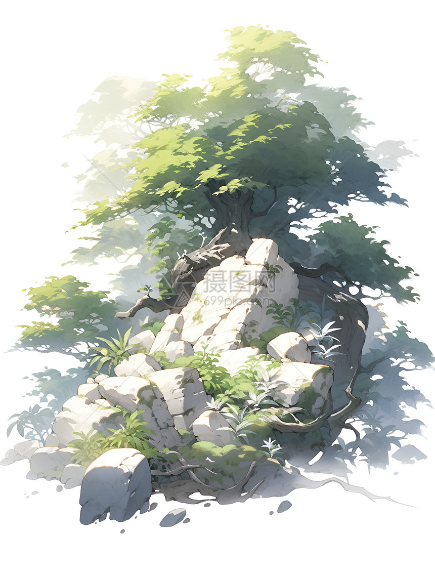 岩石上的小树图片