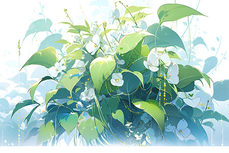 绿叶中的小白花背景图片