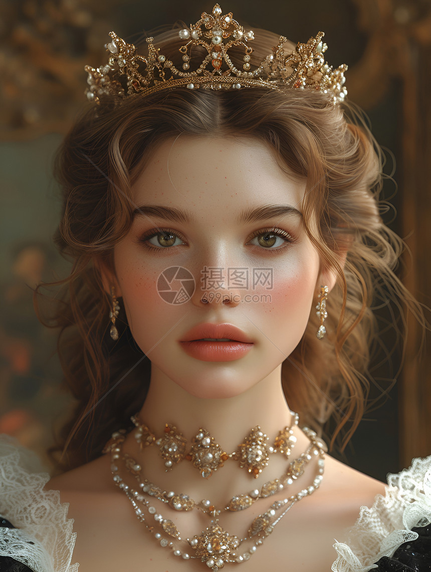 珍珠耳环和头上的皇冠蕾丝图片