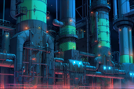 夜幕下的地热发电厂背景图片