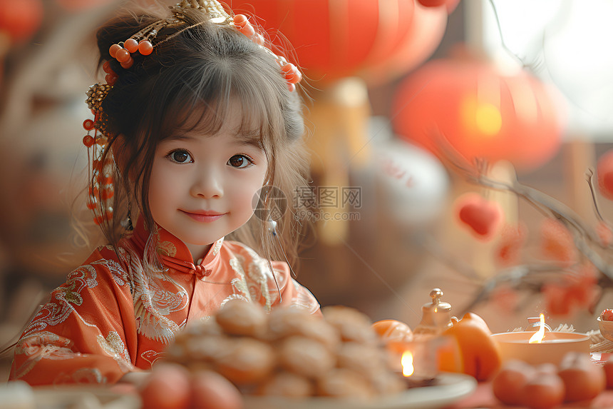 传统新年的中国女孩图片