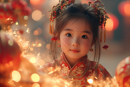 新年氛围下的小女孩背景图片