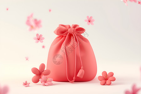 红色福袋与温柔花朵背景图片