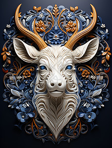 艺术瓷砖精细纹饰的鹿头插画