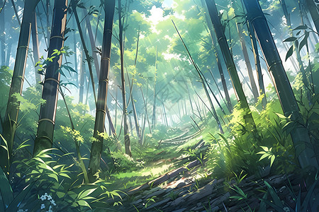 插画的绿色树林背景图片