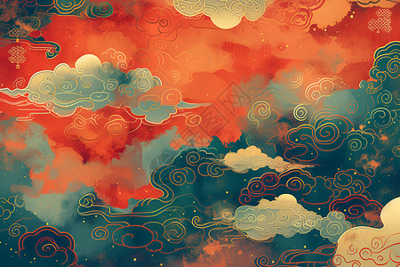 抽象祥云天空上的抽象云层插画