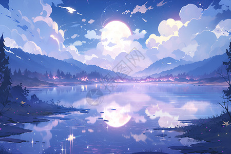 插画的湖水湖泊背景图片