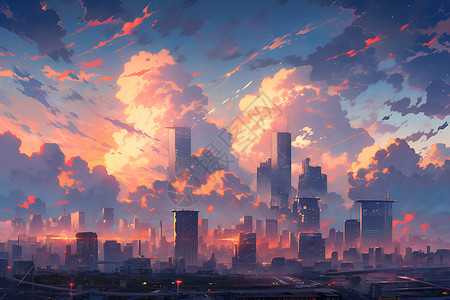 日落下的繁华城市背景图片