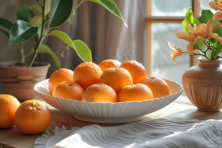盘子中成熟的橘子背景图片