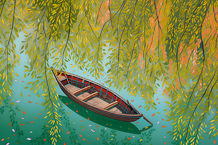 池塘上漂浮的小船背景图片