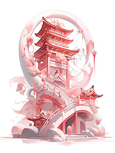 设计的粉色建筑物插画背景图片