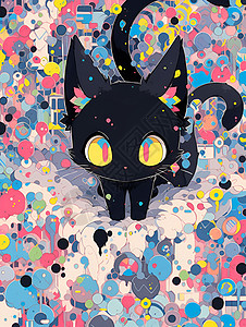 彩绘小黑猫背景图片