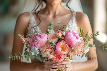牡丹花束新娘手持花束背景