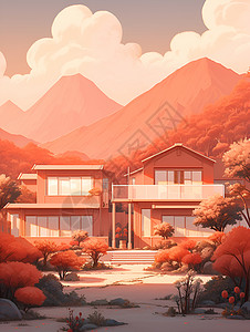 远山和房屋背景图片