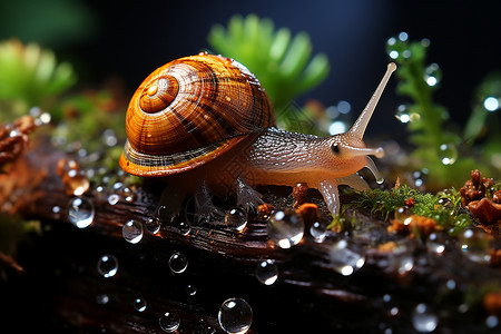 露珠上的蜗牛背景图片