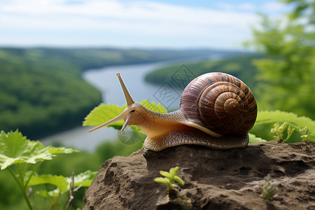 爬行植物自然环境中的蜗牛背景