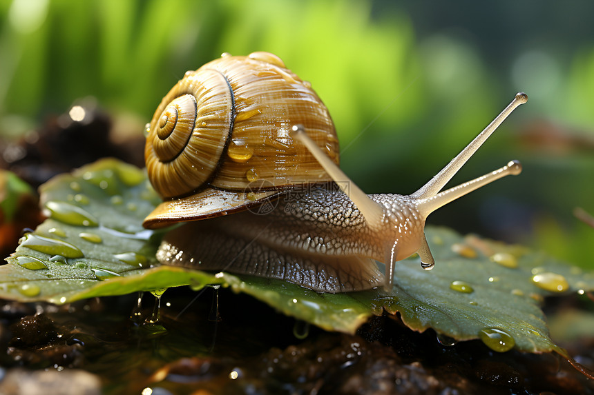 雨中的小蜗牛图片