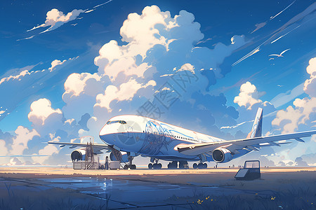 机场的飞机动漫天空图片素材