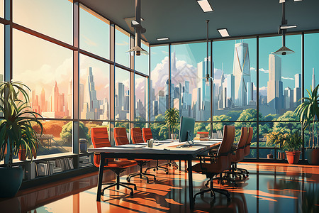 现代都市背景下的商务会议室背景图片