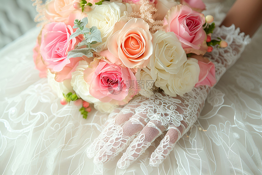 婚礼中的新娘和花束图片