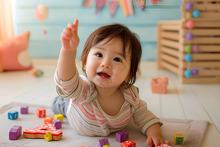 婴儿玩具宝宝在儿童房玩积木背景