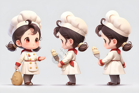 人物三视图可爱的小厨师插画