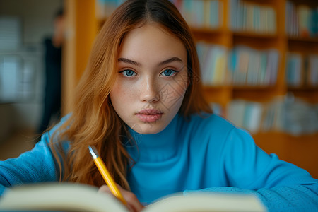 图书馆的女孩背景图片