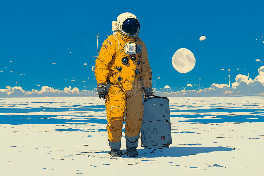 月球行走的孤独宇航员图片
