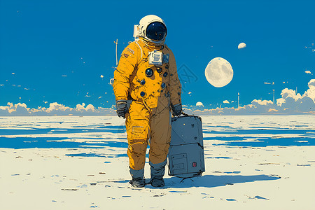 月球行走的孤独宇航员背景图片